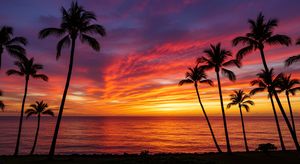 Aerial view of sunset over Kihei in Maui