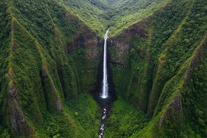Aerial view of Honokohau Falls in Maui